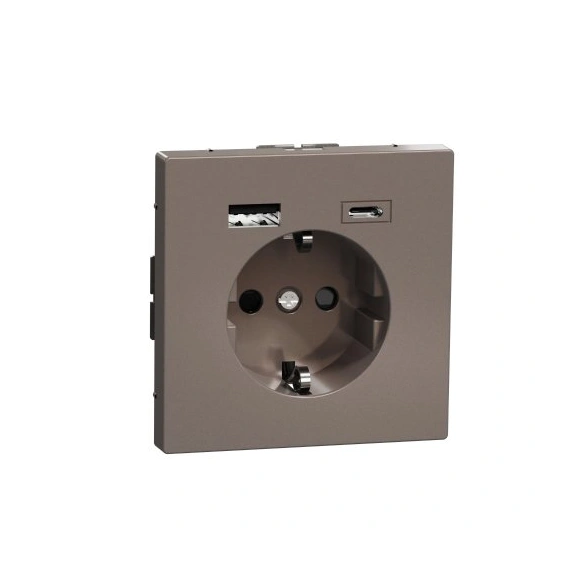 Розетка ж/к (16А) и USB A+C (3A) Merten D-Life, Мокко