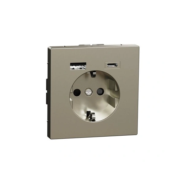 Розетка ж/к (16А) и USB A+C (3A) Merten D-Life, Никель