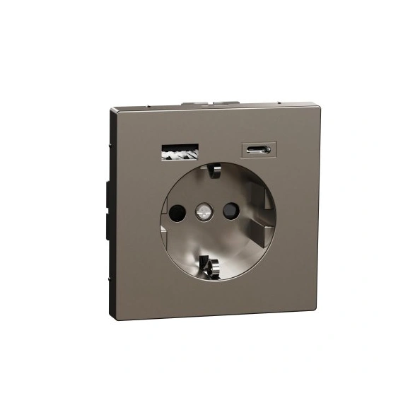 Розетка с/у (16А) и USB A+C (3A) Merten D-Life, Нержавеющая сталь