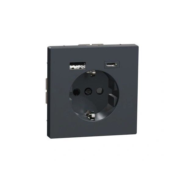 Розетка з/к (16А) та USB A+C (3A) Merten D-Life, Антрацит