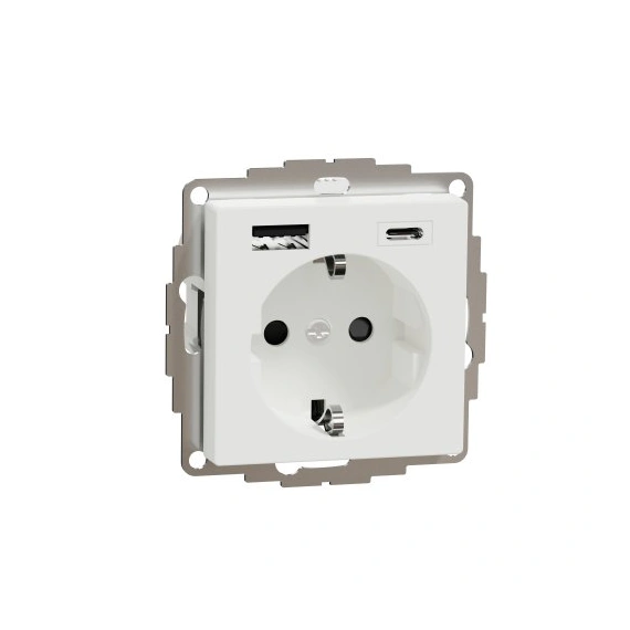 Розетка с двойной USB-зарядкой, 3 А, тип A+C, Merten SM MTN2367-0325, цвет активный белый