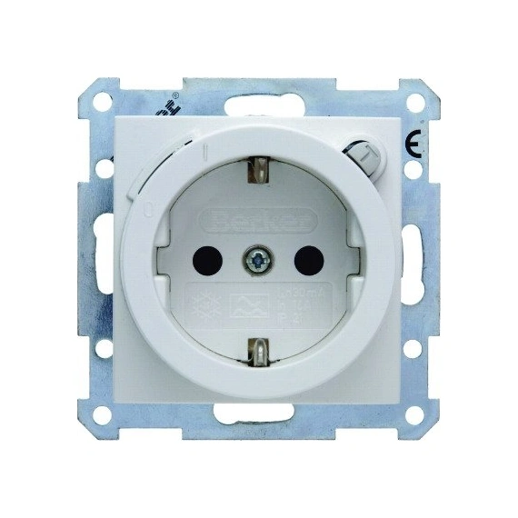 Розетка електрична із ПЗВ, Berker для колекцій S.1/B.3/B.7 GLAS, колір «полярно білий, глянсовий»