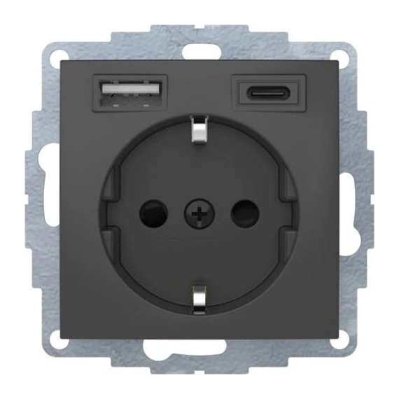 Розетка c з/до 16А/250В + 2хUSB A-С /3A Berker S.1 антрацит