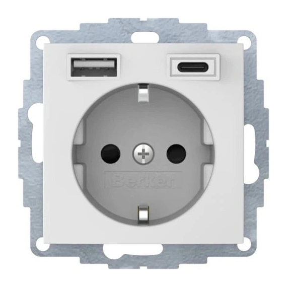 Розетка c з/к 16А/250В + 2хUSB A-С /3A Berker S.1 підлога білизна-matt