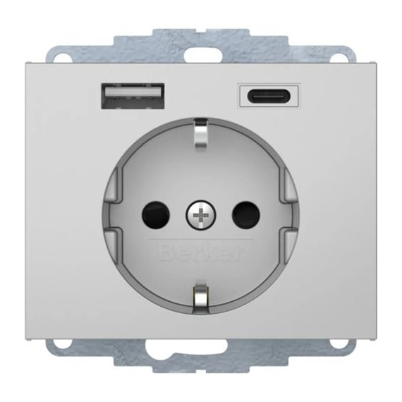 Розетка c з/до 16А/250В + 2хUSB A-С /3A Berker K.5 алюміній-лак