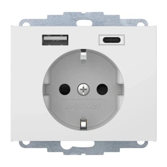 Розетка c с/к 16А/250В + 2хUSB A-С /3A Berker K.1 пол.белизна