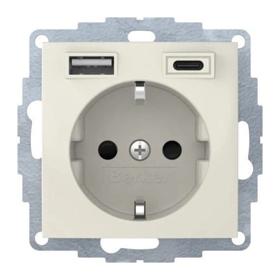 Розетка c з/до 16А/250В + 2хUSB A-С /3A Berker S.1 біла