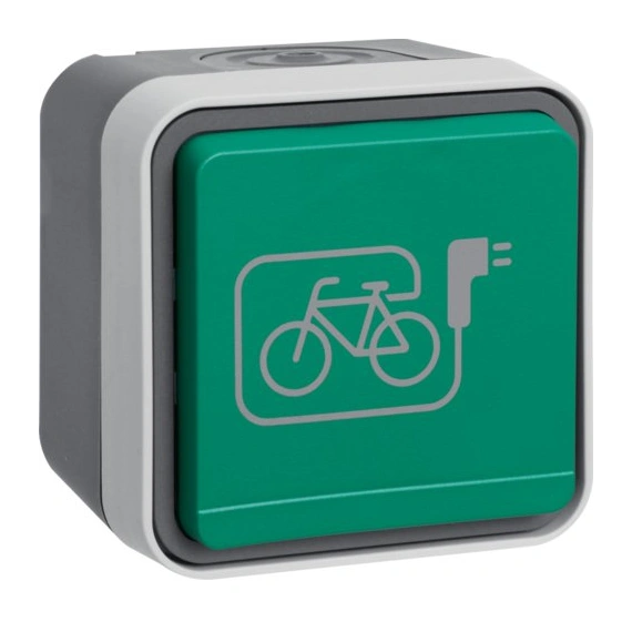 Розетка із з/к із зеленою кришкою E-bike IP55, сірий, 16А/250В W.1