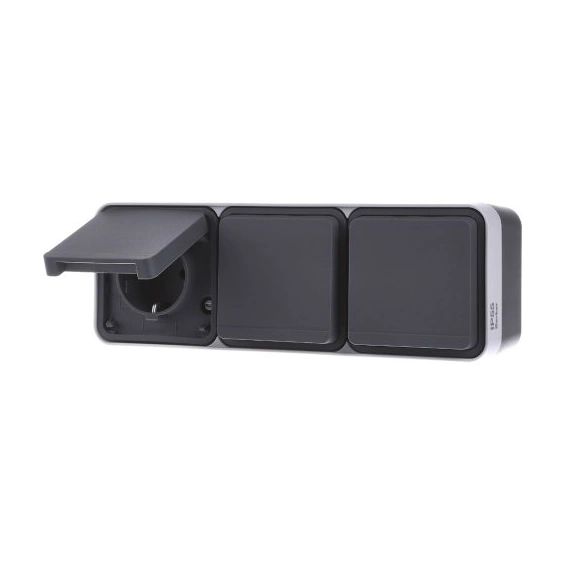 Розетка із з/к потрійна горизонтальна IP55, сірий, 16А/250В W.1
