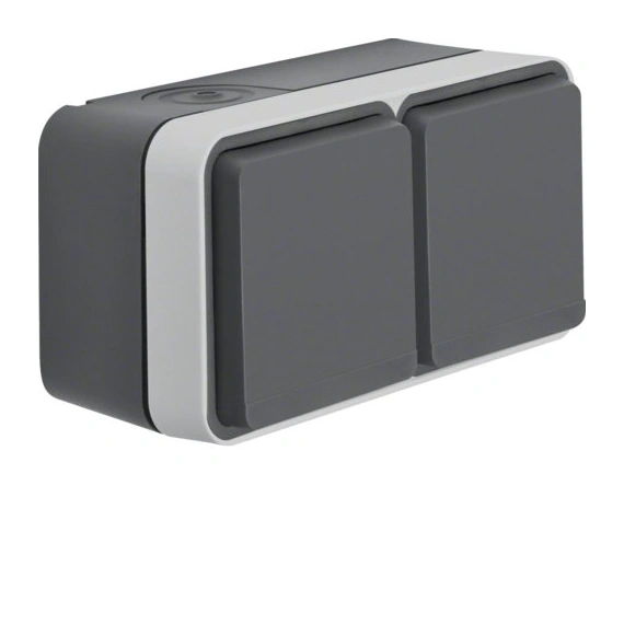 Розетка с/у двойная горизонтальная IP55, серый, 16А/250В W.1