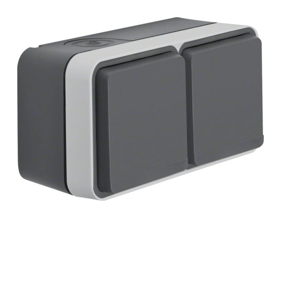 Розетка із з/к підвійна горизонтальна IP55, сірий, 16А/250В W.1