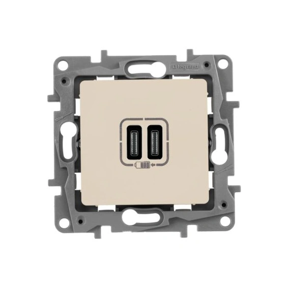Розетка з двома USB-роз'ємами тип C + тип C 240V/5V 3000мА Legrand Etika 672335, колір слонова кістка