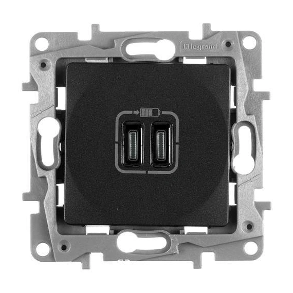 Розетка с двумя USB-разъемами тип C+ тип C 240V/5V 3000мА Legrand Etika 672635, цвет антрацит