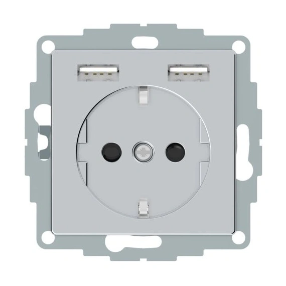 Розетка із з/к 16А/250В + 2хUSB/2.4A, алюміній S.1