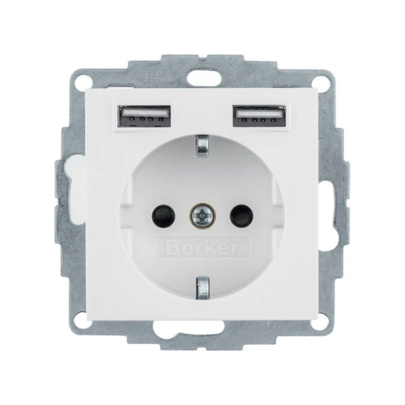 Розетка із з/к 16А/250В + 2хUSB/2.4A, підлог.білизна-matt S.1