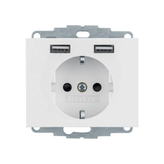 Розетка із з/к 16А/250В + 2хUSB/2.4A, пол.білизна K.1