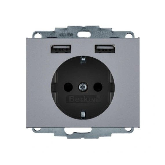 Розетка із з/к 16А/250В + 2хUSB/2.4A, алюміній-лак K.5