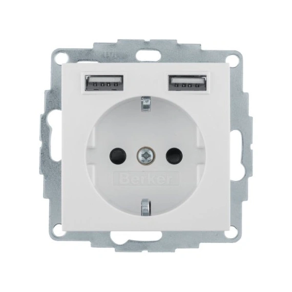Розетка із з/к 16А/250В + 2хUSB/2.4A, біла S.1