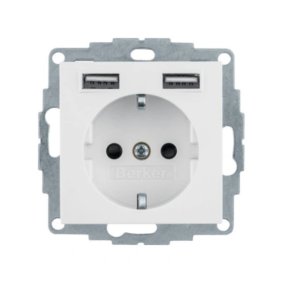 Розетка із з/к 16А/250В + 2хUSB/2.4A, підлог.білизна S.1