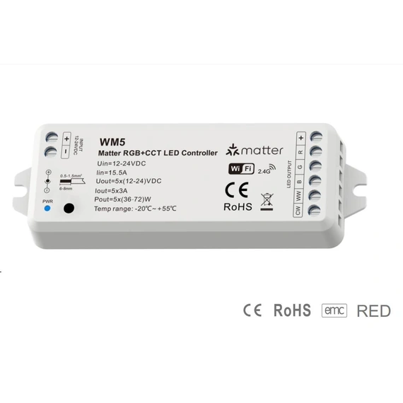 LED-контролер Matter WiFi RGB+CCT LED DEYA 12-24VDC 5CH*3A (WM5)