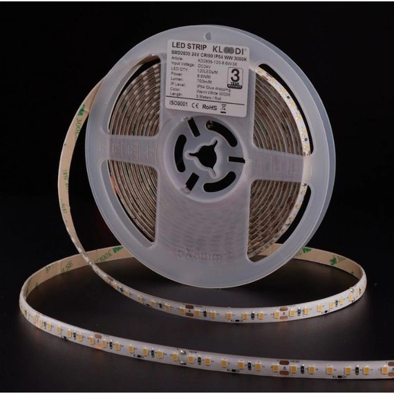 LED Стрічка 8,6W 120LED 3000K 810LM RA90 24V IP54 KLOODI KD2835-120-8.6W-3К-24V IP54