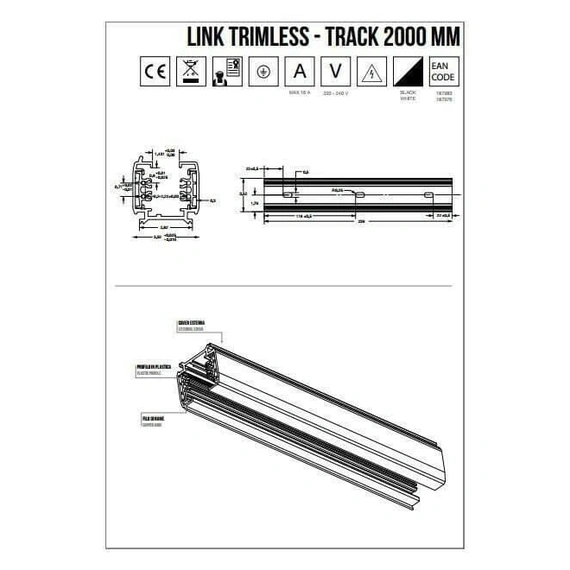 Трек Ideal Lux LINK TRIMLESS DALI 2000 мм 247007, зображення 2