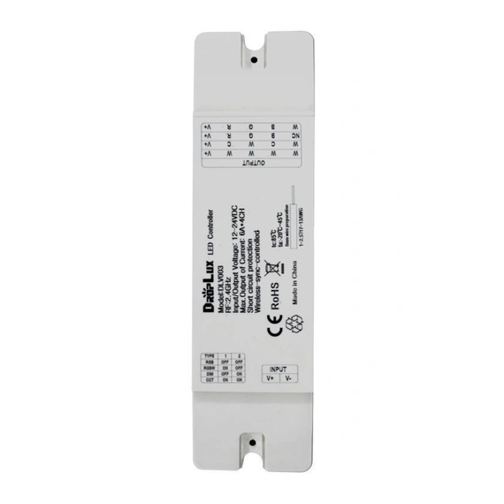 Контроллер RF 2.4GHz 4в1 DIM/CCT/RGB/RGBW/RGB+W, 12-24V DC, 4*6A, 4*72-144W, RF 2.4GHz KLOODI KD-DLV003