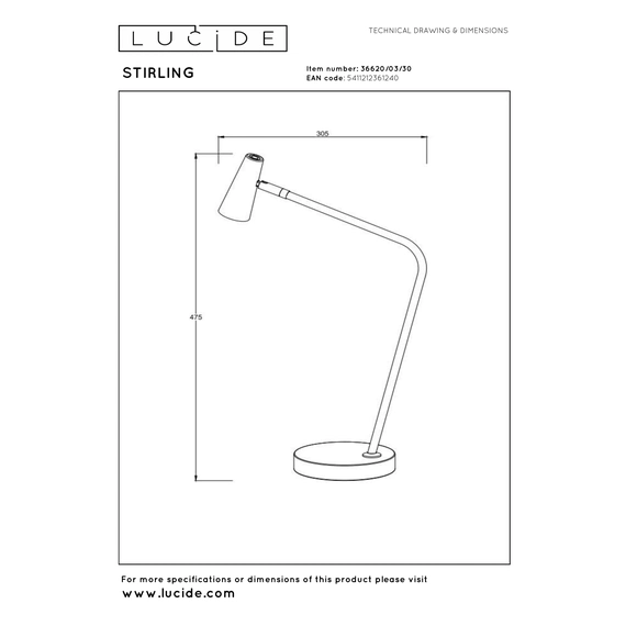 Акумуляторна настільна лампа Lucide STIRLING 36620/03/30, изображение 9