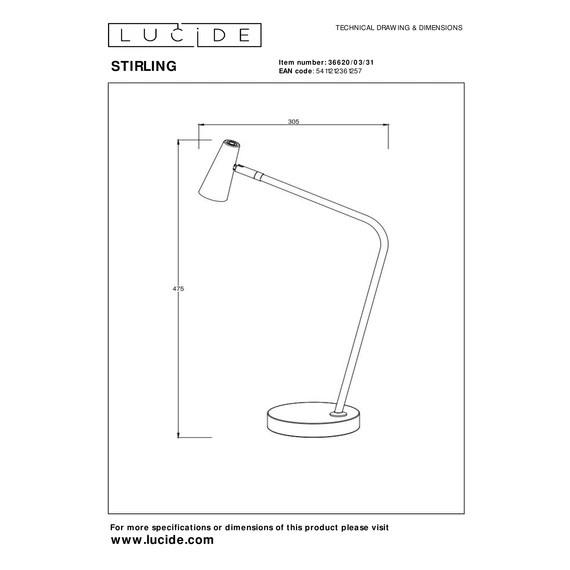 Акумуляторна настільна лампа Lucide STIRLING 36620/03/31, изображение 8