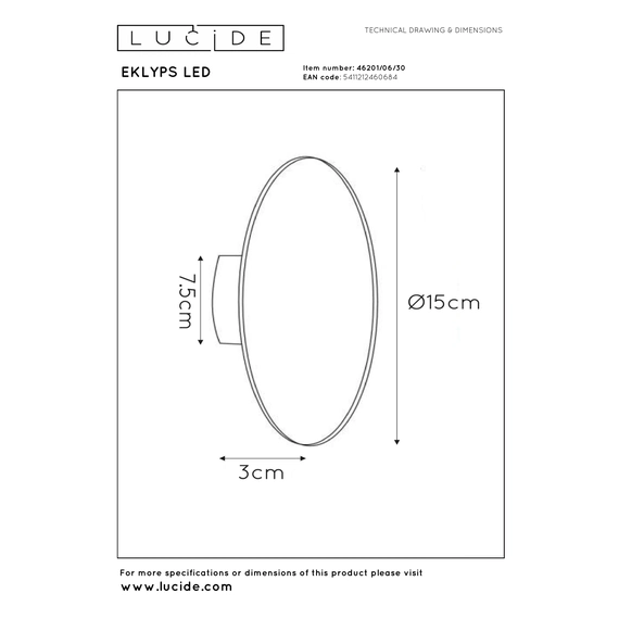 Настінний світильник Lucide EKLYPS LED 46201/06/30, изображение 5