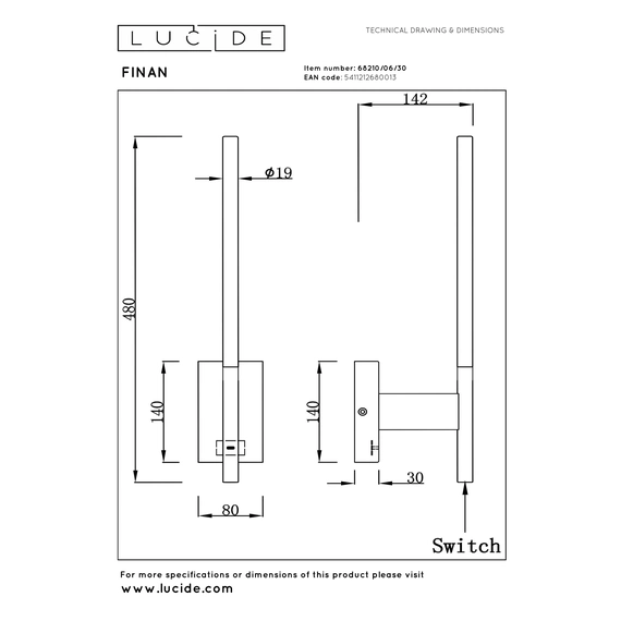 Настінний світильник Lucide FINAN 68210/06/30, изображение 7