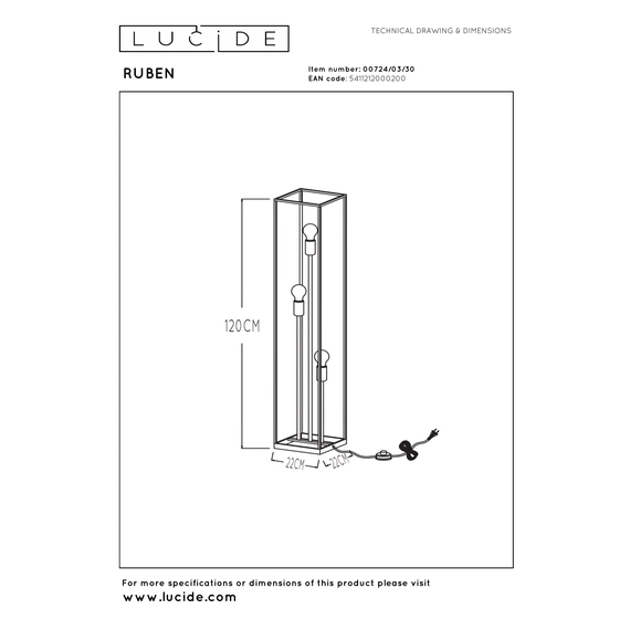 Торшер Lucide RUBEN 00724/03/30, изображение 8