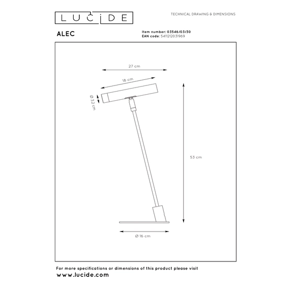 Настільна лампа Lucide ALEC 03546/03/30, изображение 7