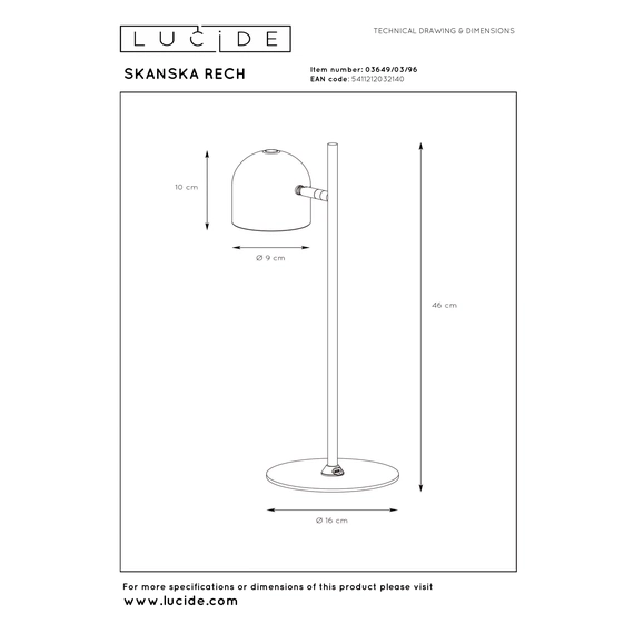 Акумуляторна настільна лампа Lucide SKANSKA RECH 03649/03/96, изображение 7