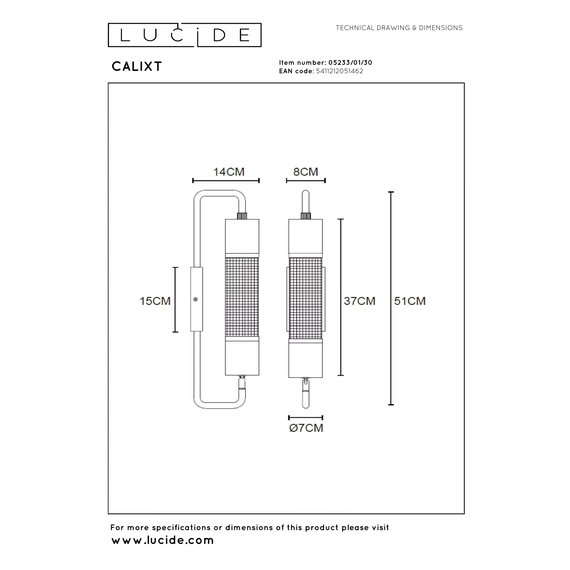 Настінний світильник Lucide CALIXT 05233/01/30, изображение 7