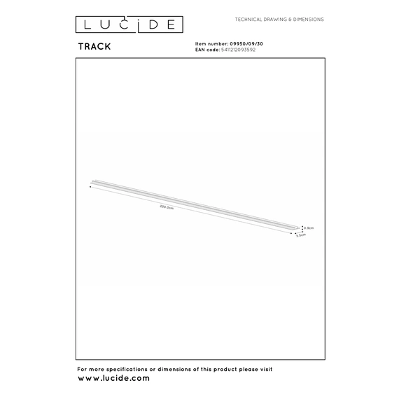 2 метровий Lucide TRACK Cover- 1-circuit Track lighting system 09950/09/30, зображення 5