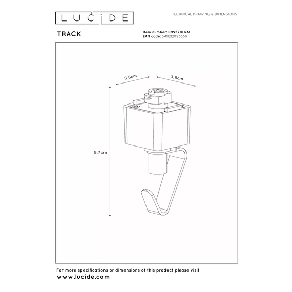 Трековий світильник Lucide TRACK Pendant adapter 09957/01/31, зображення 7
