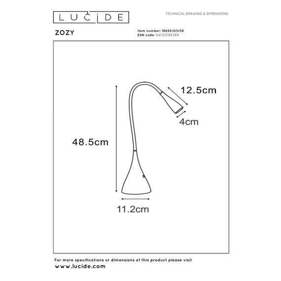 Настільна лампа Lucide ZOZY 18650/03/30, изображение 4