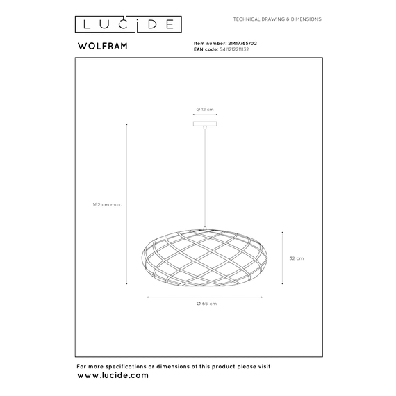 Підвісний світильник Lucide WOLFRAM 21417/65/02, зображення 5