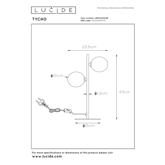 Настільна лампа Lucide TYCHO 45574/02/30, зображення 7