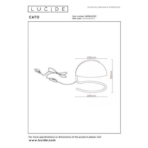 Настільна лампа Lucide CATO 46516/01/53, зображення 10