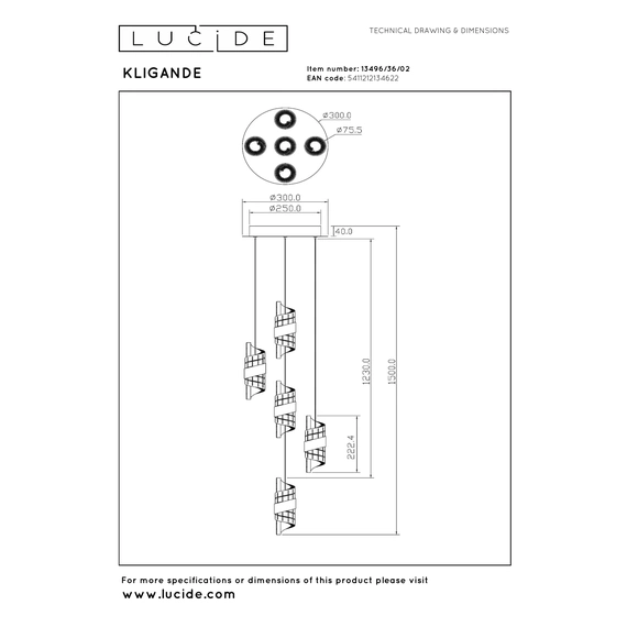 Підвісний світильник Lucide KLIGANDE 13496/36/02, изображение 7