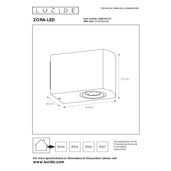 Настінний світильник Lucide ZORA-LED 22861/05/31, изображение 4