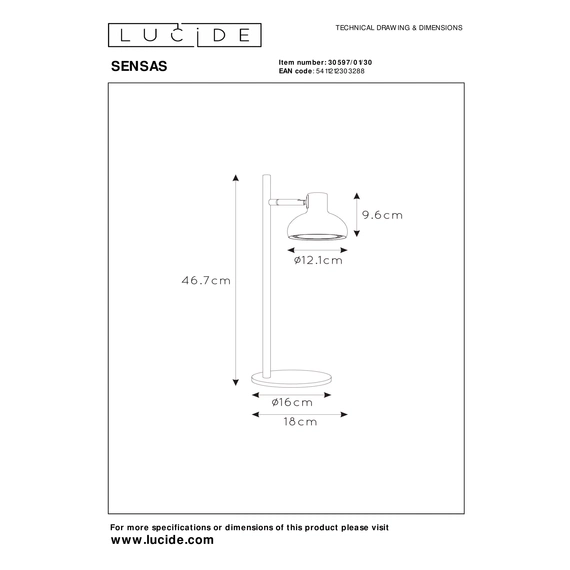 Настільна лампа Lucide SENSAS 30597/01/30, изображение 7