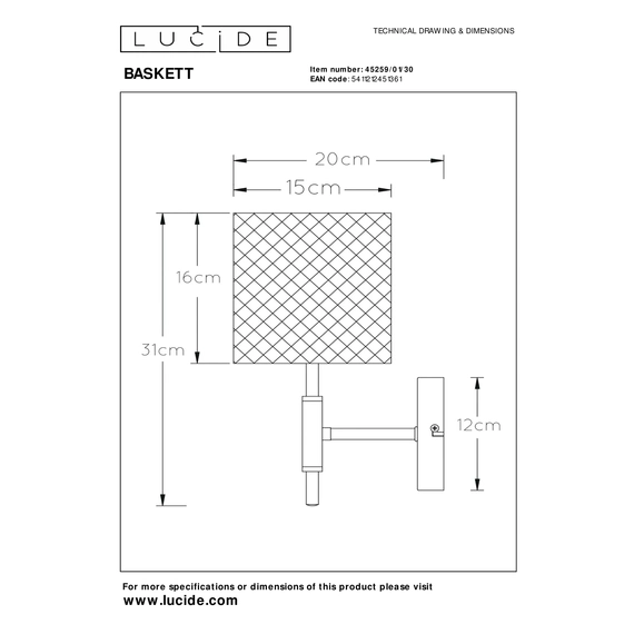 Настінний світильник Lucide BASKETT 45259/01/30, изображение 6