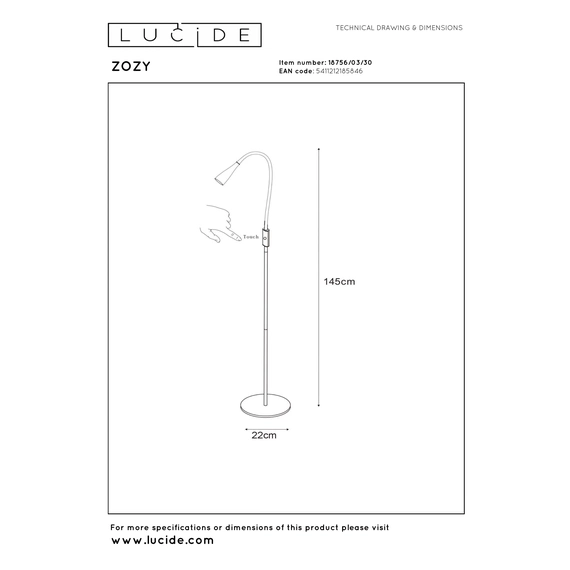 Торшер Lucide ZOZY 18756/03/30, изображение 9