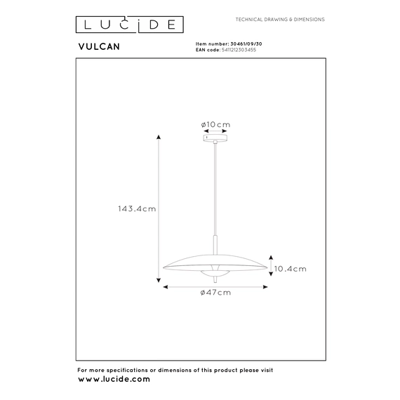 Підвісний світильник Lucide VULCAN 30461/09/30, зображення 8