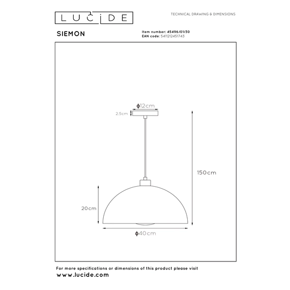Підвісний світильник Lucide SIEMON 45496/01/30, изображение 8