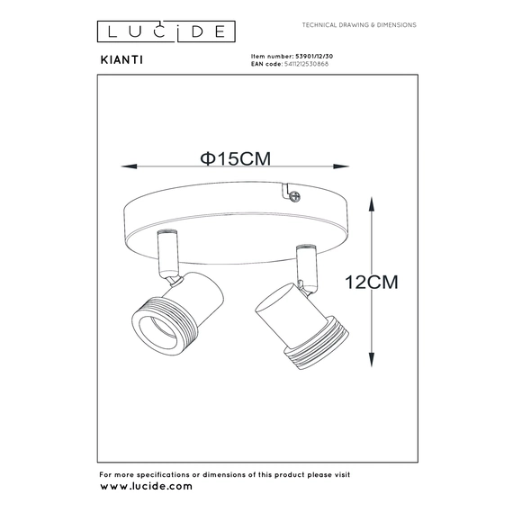 Точковий світильник Lucide KIANTI 53901/12/30, зображення 6