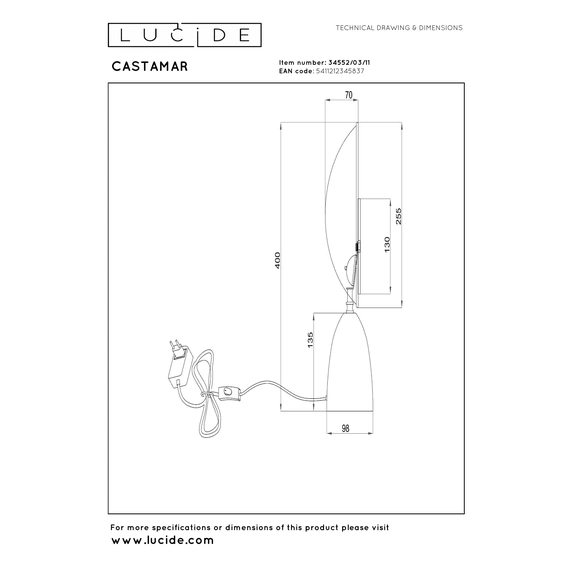 Настільна лампа Lucide CASTAMAR 34552/03/11, изображение 4